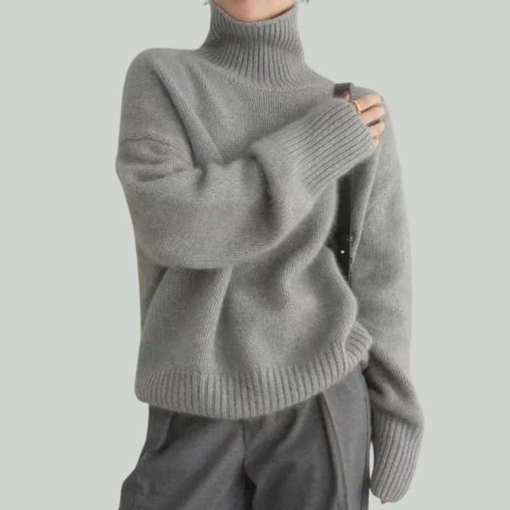 Women's Turtleneck Sweater Cozy Knit Ribbed Pullover