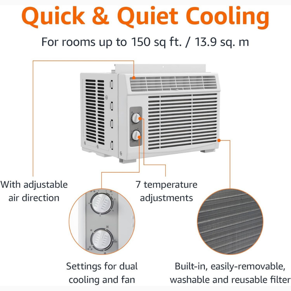 Window AC Unit Small Room Cooling Air Conditioner 5000 BTU