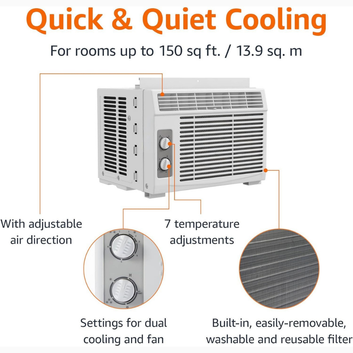Window AC Unit Small Room Cooling Air Conditioner 5000 BTU