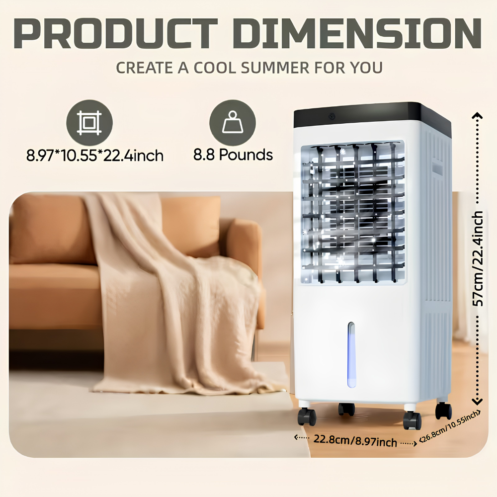 Condizionatore d'Aria Portatile Raffrescatore Evaporativo Ventilatore per Ambienti Grandi