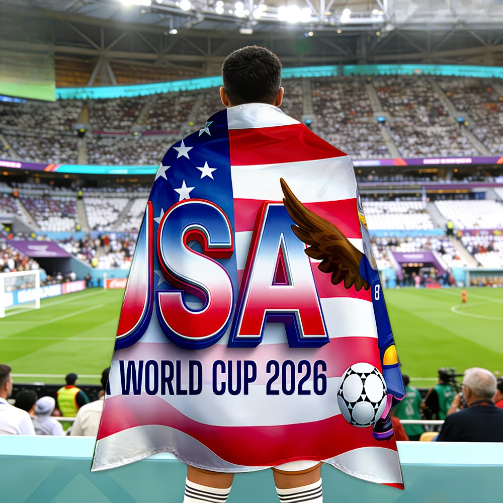 Mantella da tifoso di calcio Coppa del Mondo con bandiera USA in poliestere