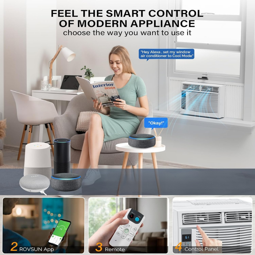 Window AC Unit 6000 BTU Smart Cooling Quiet Room Air Conditioner
