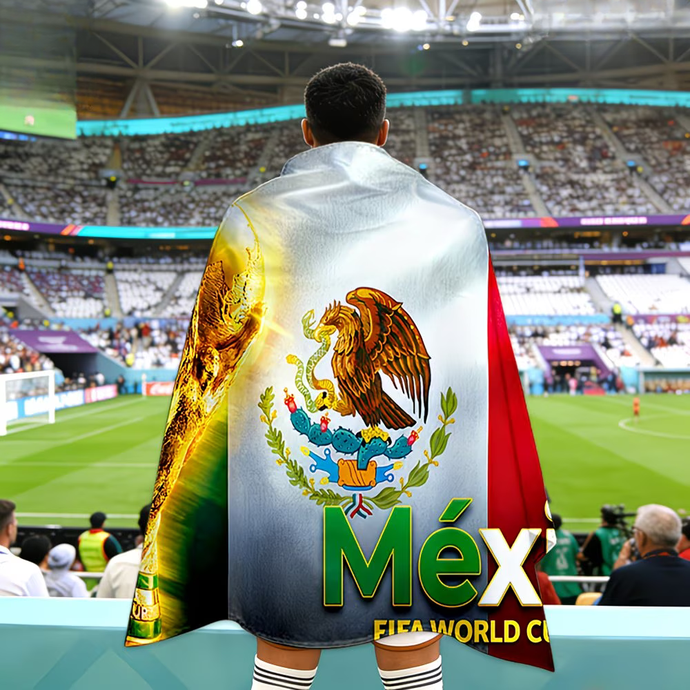Mexico Flag Banner World Cup Soccer Fan Cape Polyester