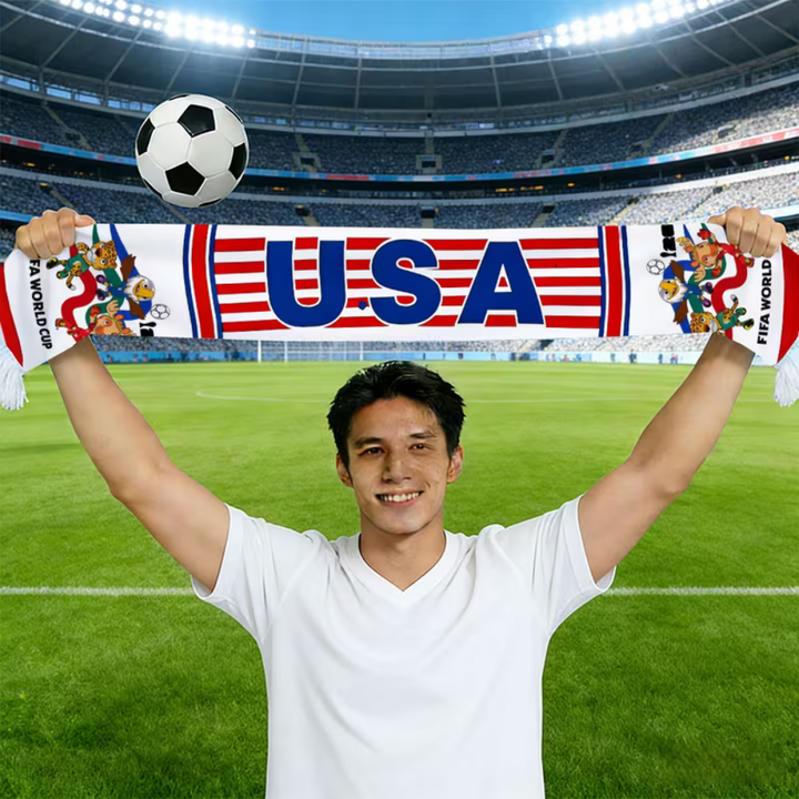 Sciarpa da calcio con bandiera USA, tifoso della Coppa del Mondo, lavorata a maglia, supporter