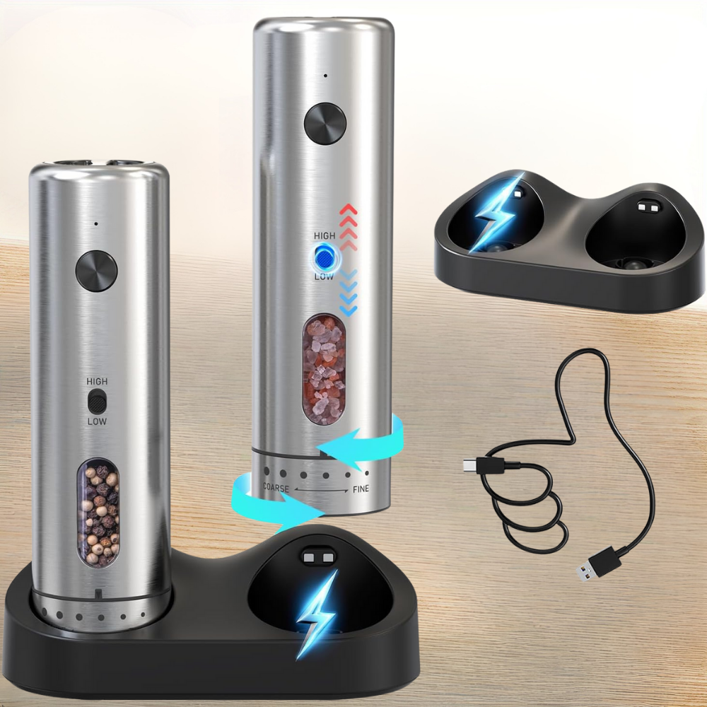 Electric Salt Pepper Grinder Stainless Steel Spice Mill Set