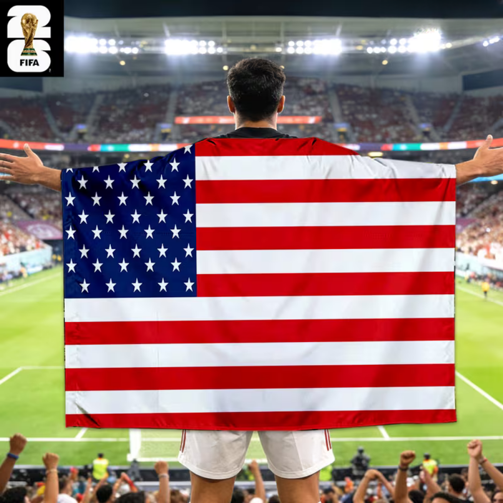 USA Flag World Cup Fan Cape Banner Polyester Stadium Wear