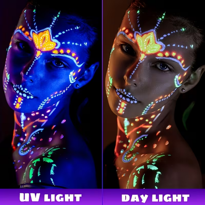 Bodypaint Weltmeisterschaft Glow-in-the-Dark UV Neon Gesichtsbemalungs-Set