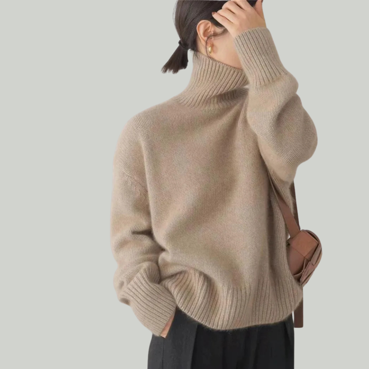 Women's Turtleneck Sweater Cozy Knit Ribbed Pullover