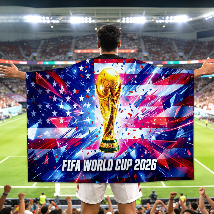 Pláštěnka s vlajkou USA na mistrovství světa - fanouškovská vlajka na fotbalový stadion