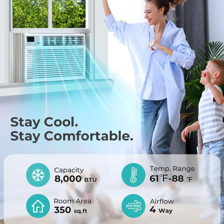 Fenster-Klimagerät 8000 BTU Intelligente Kühlung Leise Mittelgroßer Raum Luft