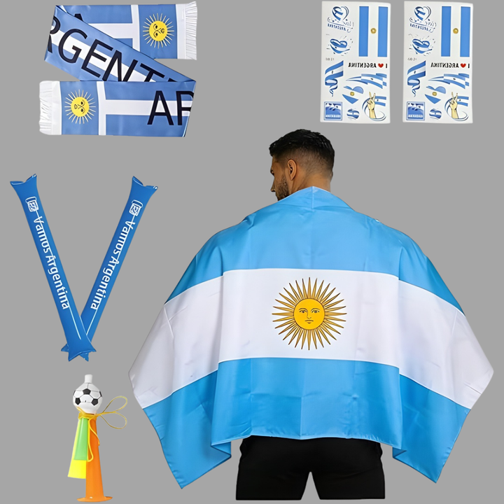 Argentina Flag Soccer Fan Kit World Cup Cape Scarf Set