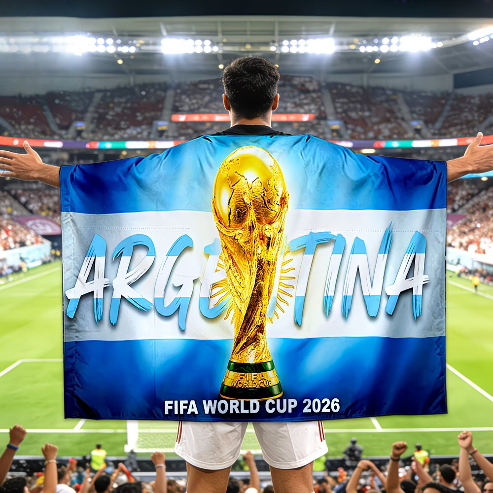 Fotbalová vlajka Argentina Mistrovství světa Fanouškovský plášť velký