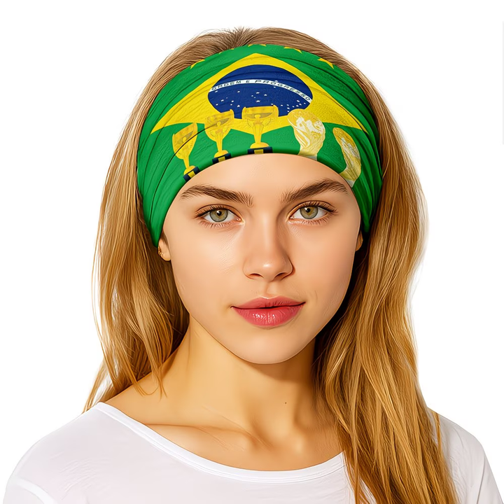Fascia per Capelli con Bandiera del Brasile Copri Collo e Viso per Calcio Coppa del Mondo