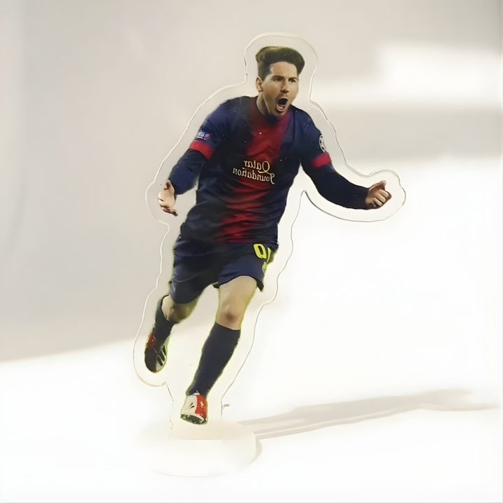 Espositore con figurina giocatore in posa d'azione calcio Coppa del Mondo
