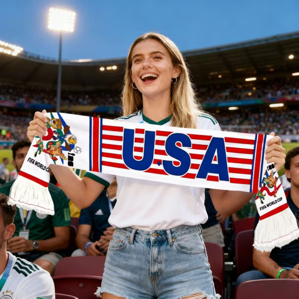 Sciarpa da calcio con bandiera USA, tifoso della Coppa del Mondo, lavorata a maglia, supporter
