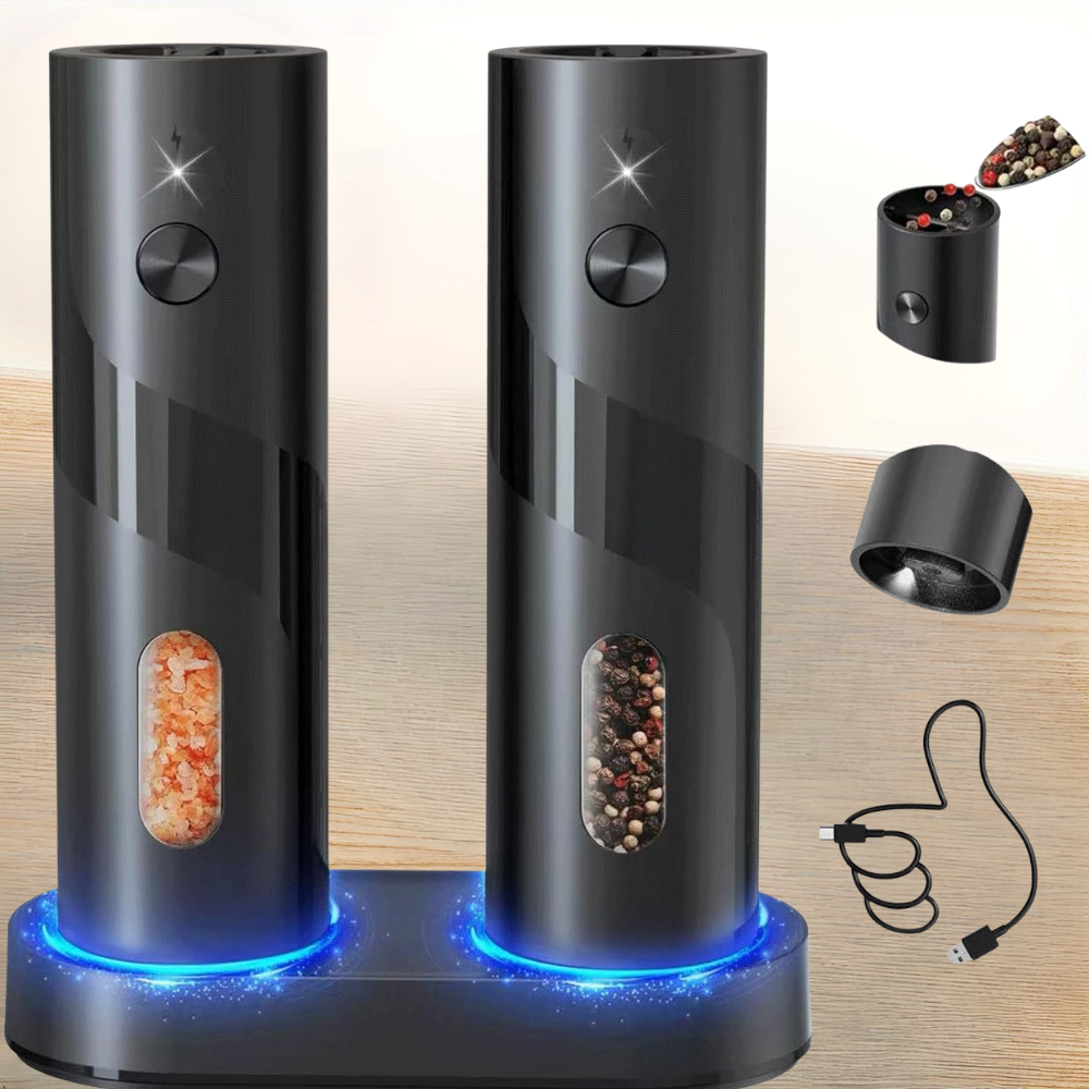 Electric Salt Pepper Grinder Stainless Steel Spice Mill Set