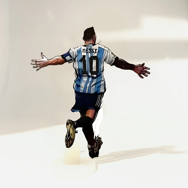 Espositore con figurina giocatore in posa d'azione calcio Coppa del Mondo