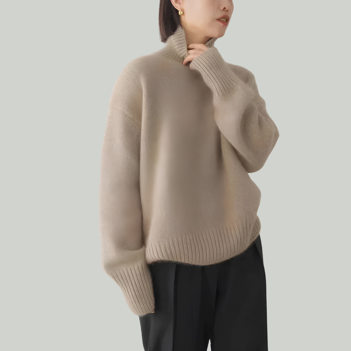 Women's Turtleneck Sweater Cozy Knit Ribbed Pullover