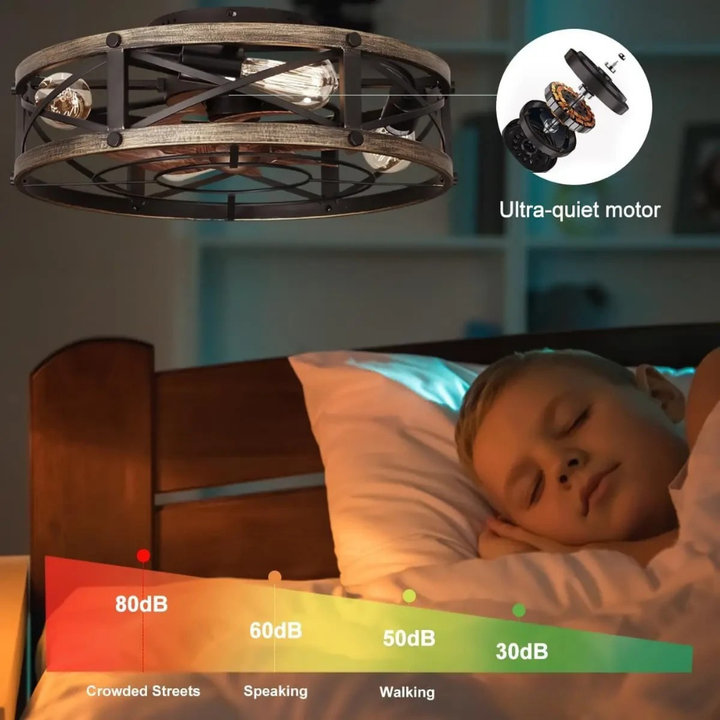 Ventilatore da soffitto con luce a gabbia a montaggio a filo, telecomando, apparecchio di raffreddamento