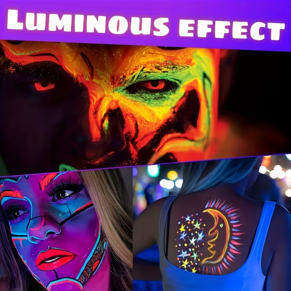 Bodypaint Weltmeisterschaft Glow-in-the-Dark UV Neon Gesichtsbemalungs-Set