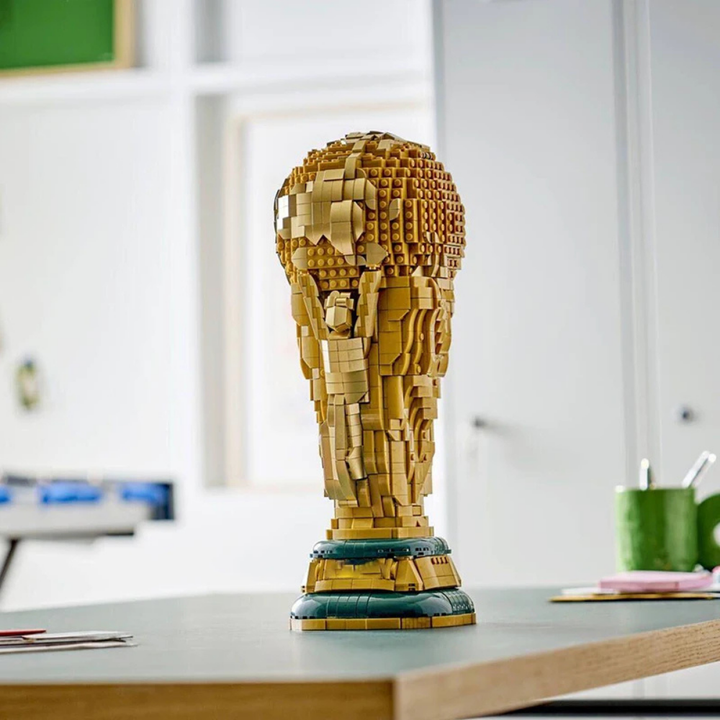 Building Blocks Trophy Model Gold Soccer Cup Display Set