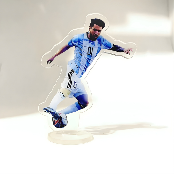 Espositore con figurina giocatore in posa d'azione calcio Coppa del Mondo