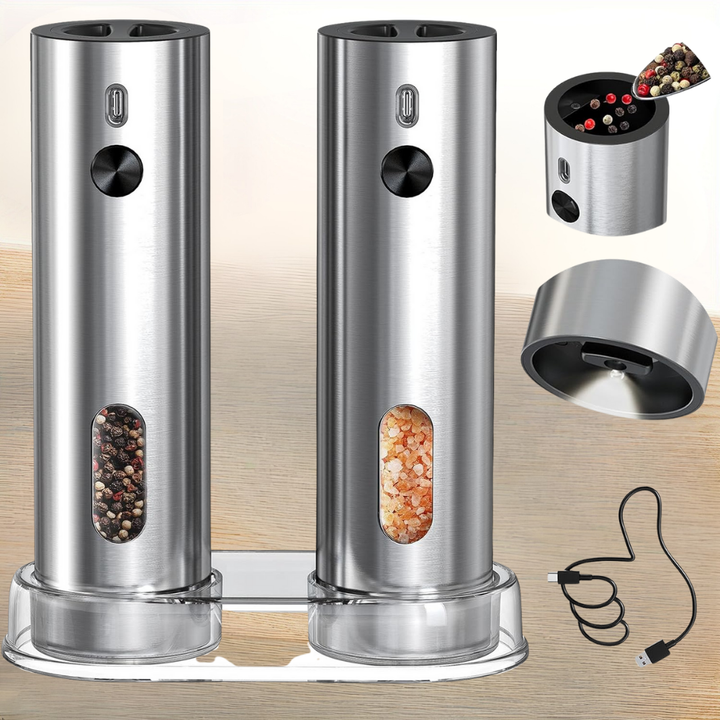 Electric Salt Pepper Grinder Stainless Steel Spice Mill Set
