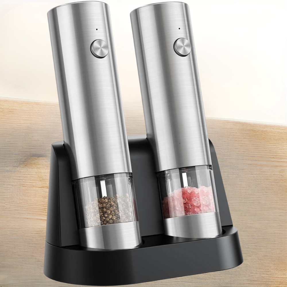 Electric Salt Pepper Grinder Stainless Steel Spice Mill Set