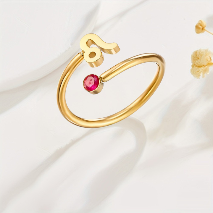 Prsten Znamení Zvěrokruhu Kameny Narození Zlatý Nastavitelný