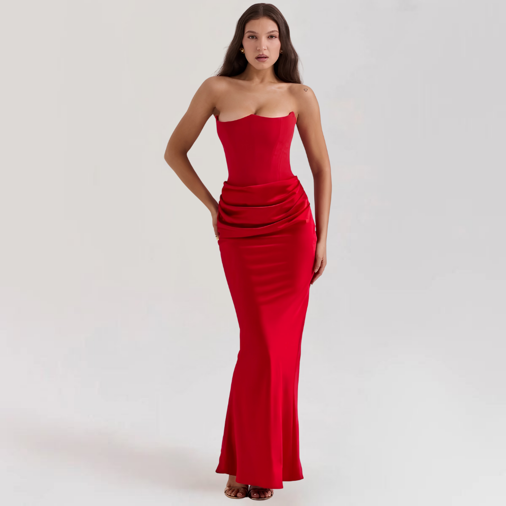 Formal Dress Corset Evening Gown Strapless Event Satin Gown