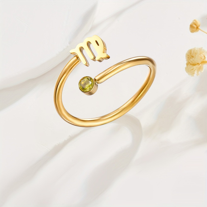 Prsten Znamení Zvěrokruhu Kameny Narození Zlatý Nastavitelný