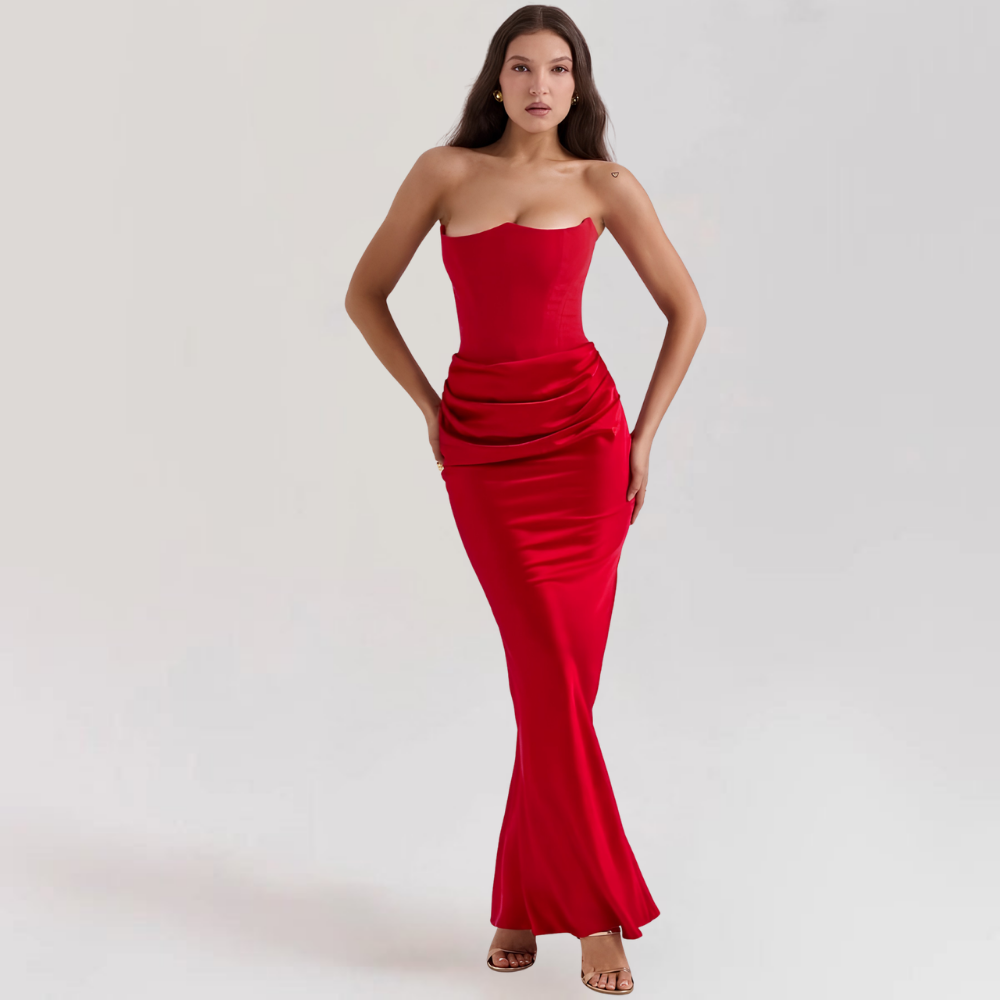 Formal Dress Corset Evening Gown Strapless Event Satin Gown