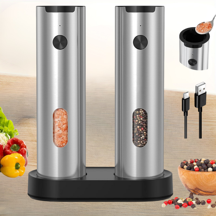 Electric Salt Pepper Grinder Stainless Steel Spice Mill Set