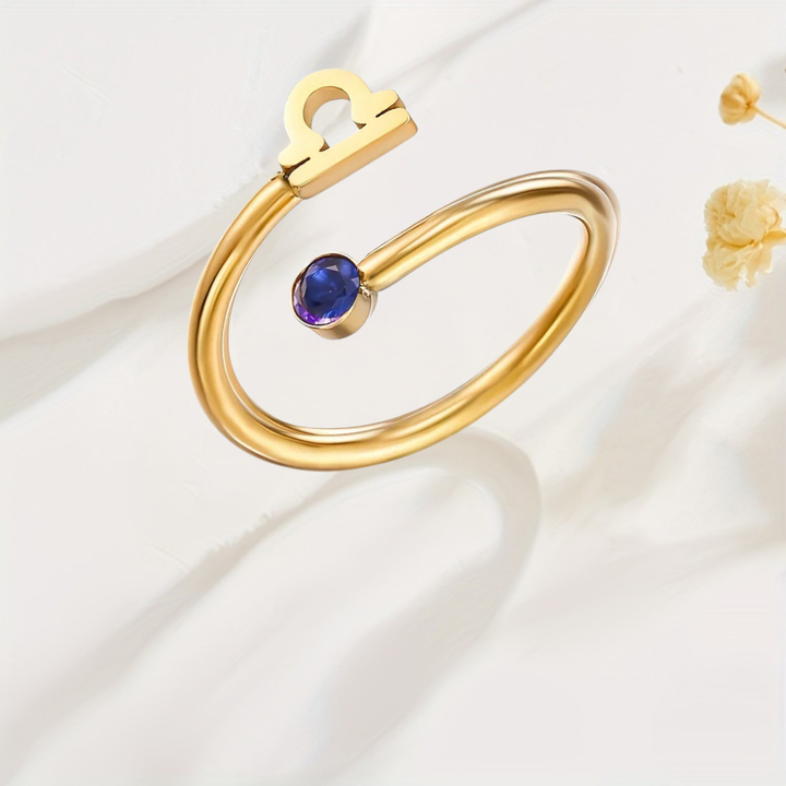 Prsten Znamení Zvěrokruhu Kameny Narození Zlatý Nastavitelný