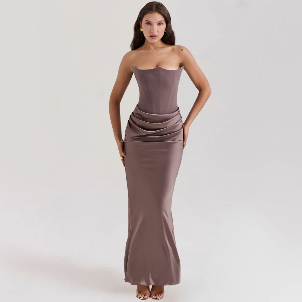 Formal Dress Corset Evening Gown Strapless Event Satin Gown
