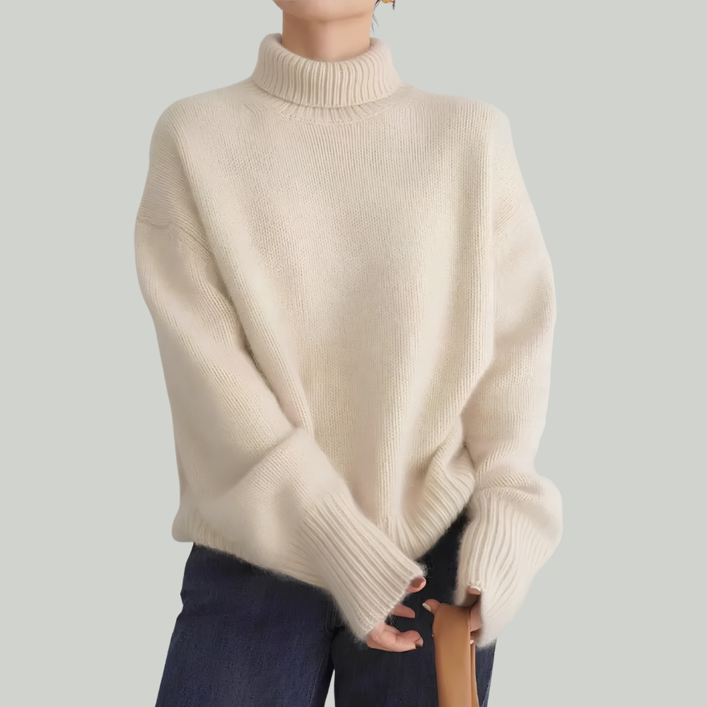 Women's Turtleneck Sweater Cozy Knit Ribbed Pullover