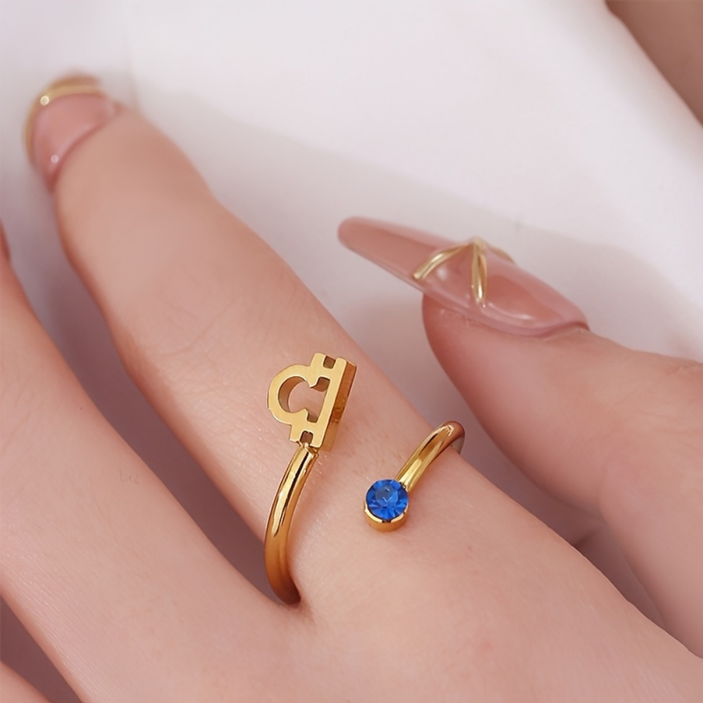 Prsten Znamení Zvěrokruhu Kameny Narození Zlatý Nastavitelný