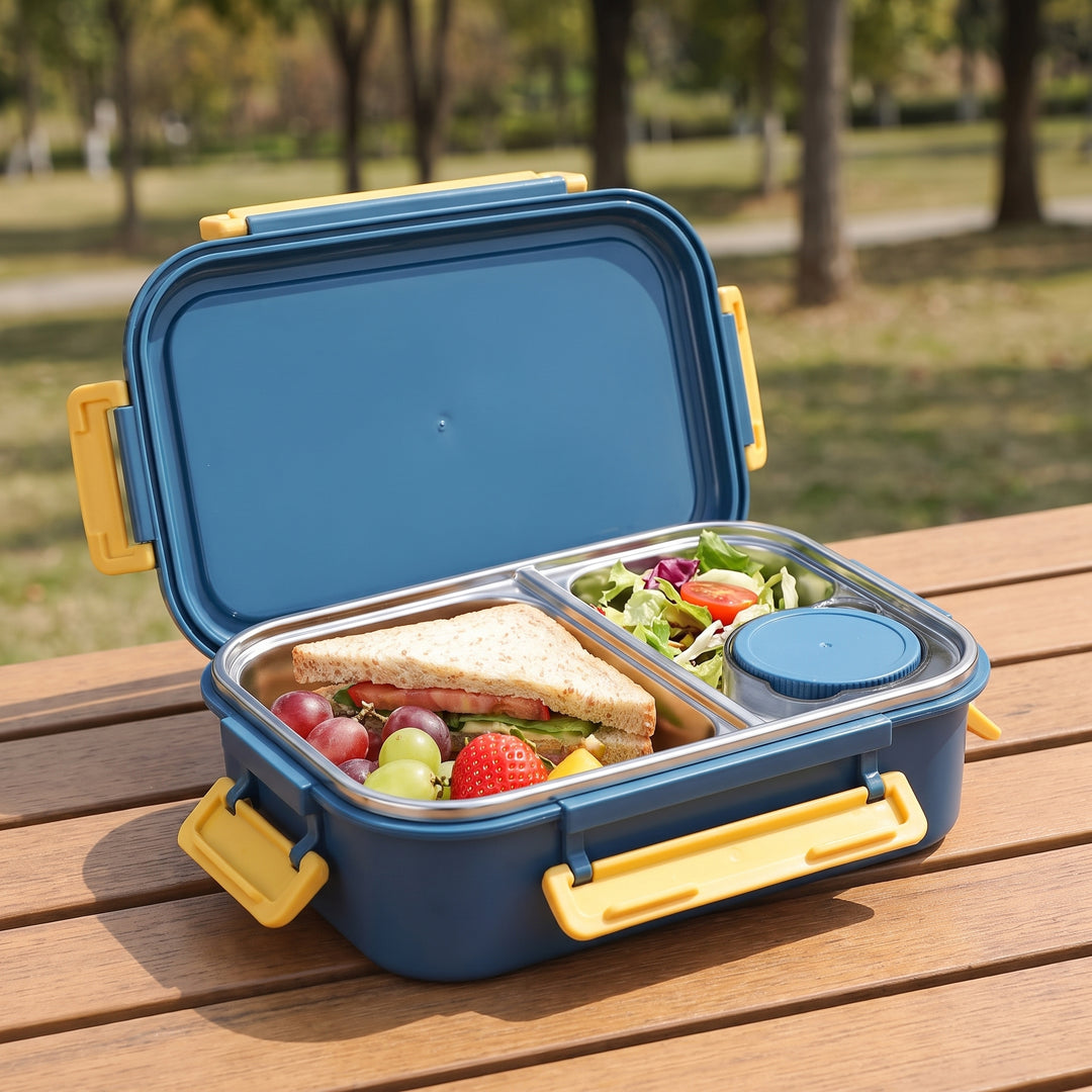 Insulated Lunch Box Stainless Steel Compartment Bento Clear Lid 3 Section - Image 2