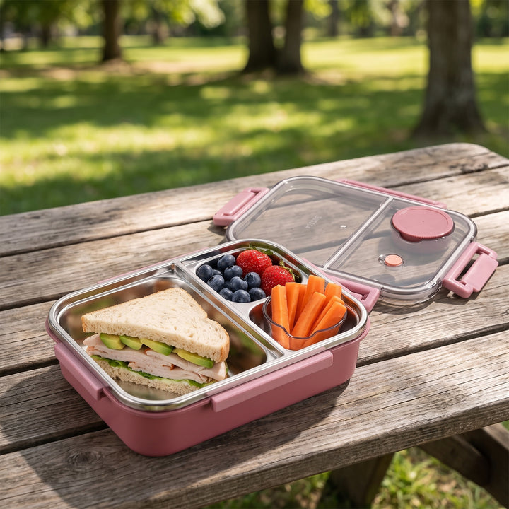 Insulated Lunch Box Stainless Steel Compartment Bento Clear Lid 3 Section - Image 3