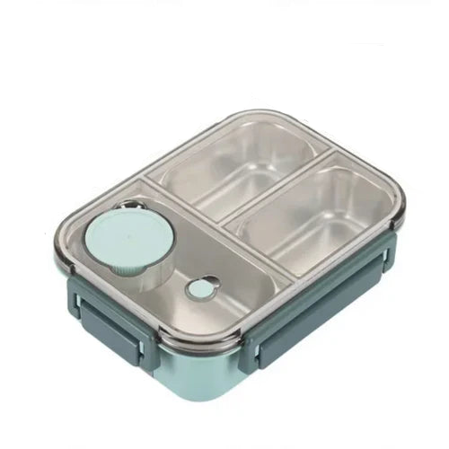 Insulated Lunch Box Stainless Steel Compartment Bento Clear Lid 3 Section - Image 1