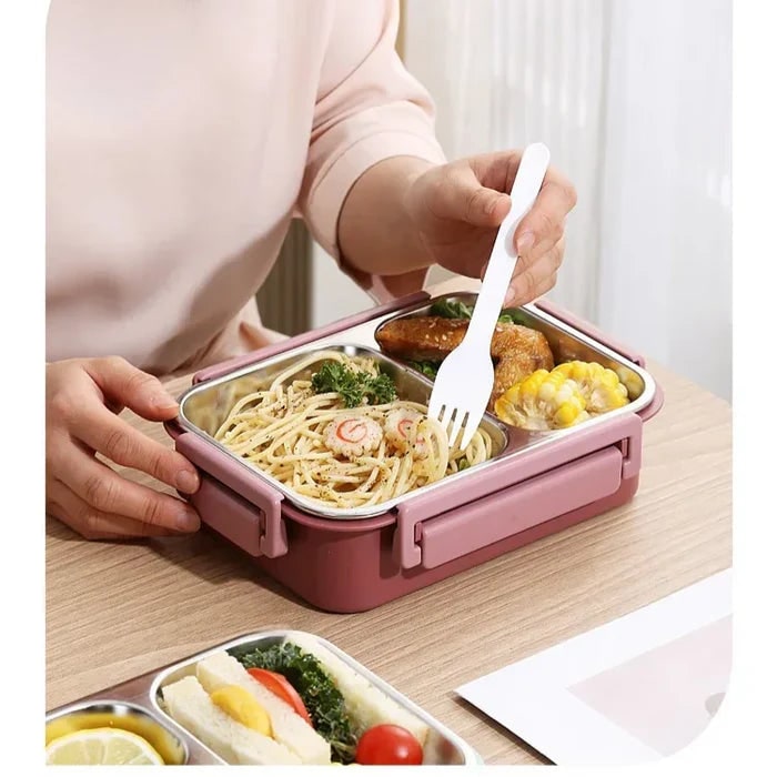 Insulated Lunch Box Stainless Steel Compartment Bento Clear Lid 3 Section - Image 5