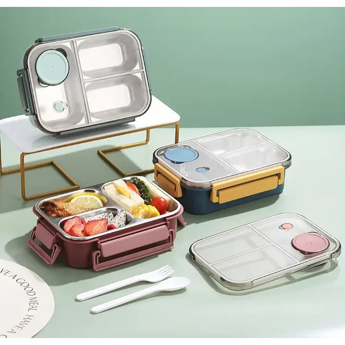 Insulated Lunch Box Stainless Steel Compartment Bento Clear Lid 3 Section - Image 6