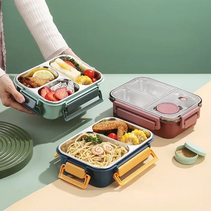 Insulated Lunch Box Stainless Steel Compartment Bento Clear Lid 3 Section - Image 8