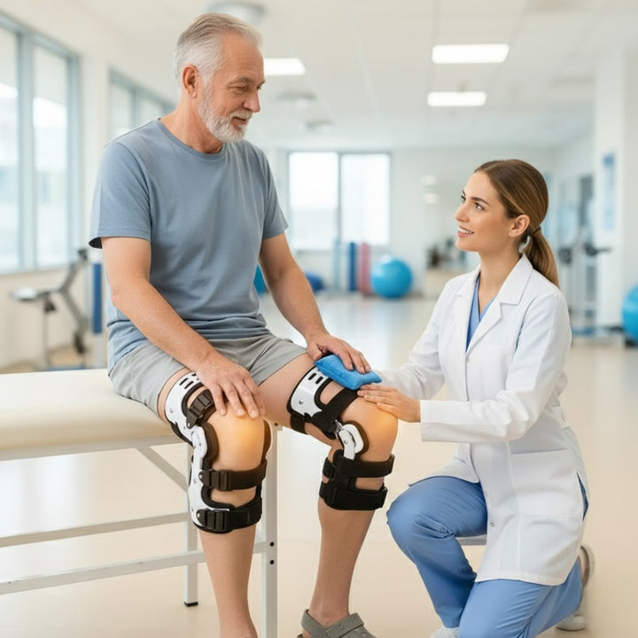 Knee Support Hinged Brace With Adjustable Straps For Stabilization White Black - Image 6
