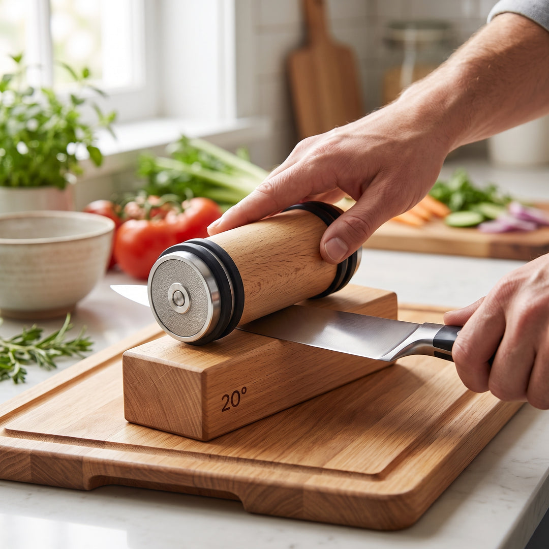 Knife Sharpener Manual With Angled Block And Interchangeable Diamond Stones For Kitchen Knives - hero