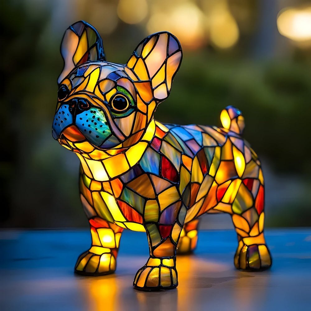 Table Lamp Stained Glass Dog Accent Lighting