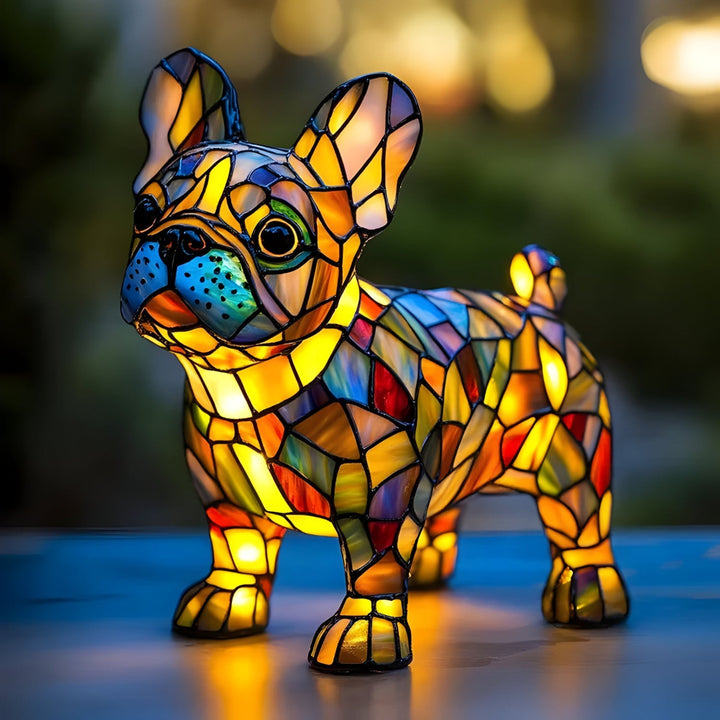 Table Lamp Stained Glass Dog Accent Lighting