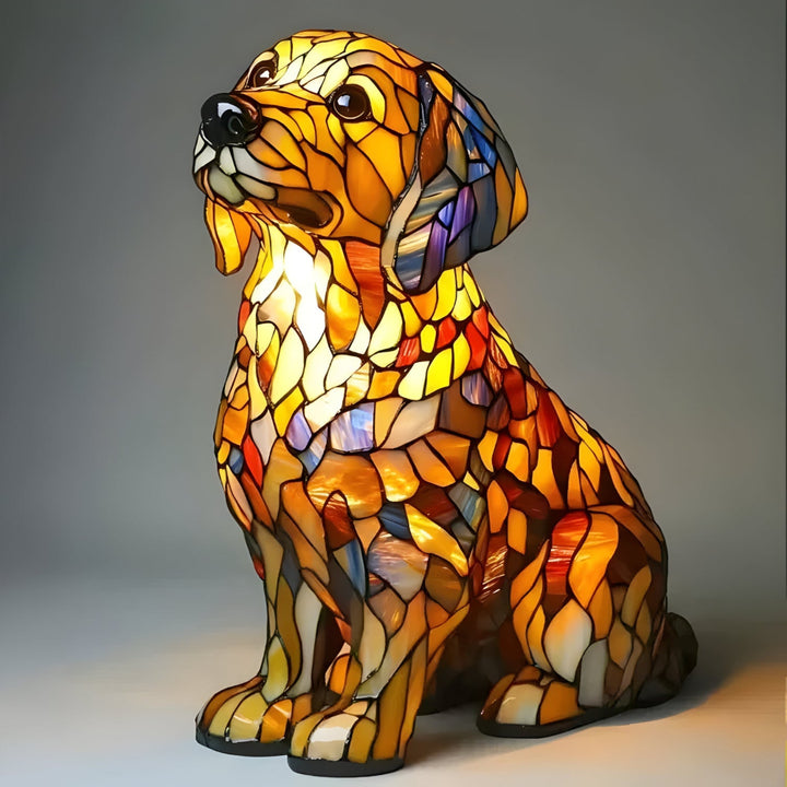 Table Lamp Stained Glass Dog Accent Lighting