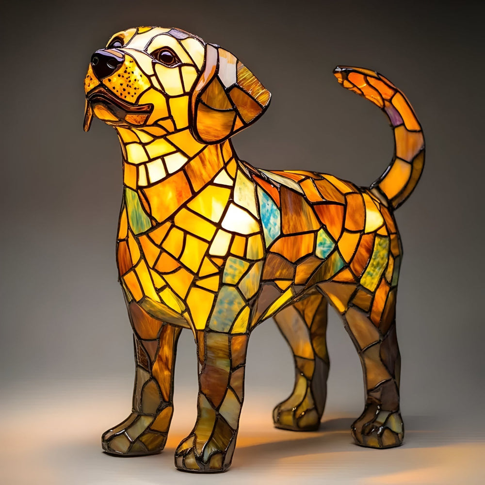 Table Lamp Stained Glass Dog Accent Lighting