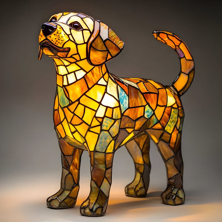 Table Lamp Stained Glass Dog Accent Lighting